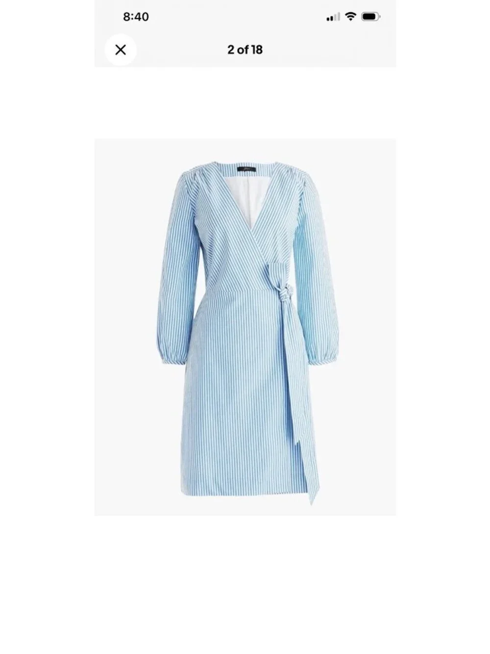 J. Crew Wrap Dress Women’s Size 4 Striped Cotton Poplin Blue White Lined